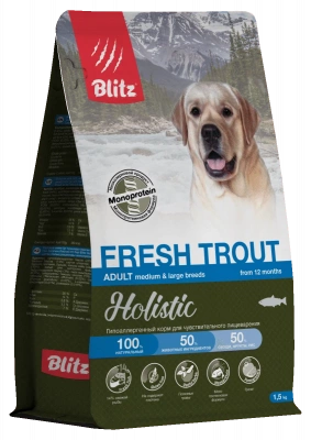 Уценка: Blitz Holistic Adult Fresh Trout сухой корм для собак, свежая форель (Срок до 05.09.26)